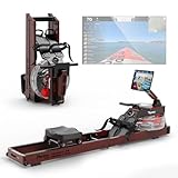 PASYOU Rudergerät für Zuhause aus Eiche, Wasserrudergerät klappbar mit Bluetooth Display &30 Tage kostenlose Kinomap-Mitgliedschaft,Rudermaschine mit Verstellbarer Tablethalterung 150kg belastbar PW60