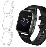 ivoler 3 Stücke Klar Silikon Hülle für Garmin Venu SQ 2 / SQ 2 Music/SQ/SQ Music Schutzhülle, Vollständige Abdeckung Schutzfolie Weiche TPU Cover Case Schutz Displayschutz Folie