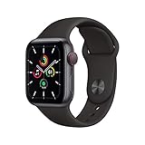 Apple Watch SE 2020 (GPS + Zellular, 40MM) Aluminiumgehäuse Space Grau mit Schwarz Sportarmband (Generalüberholt)