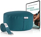 NAJATO Sports Meditationskissen – Mit Yogagurt & E-Book (PDF Datei) – Yogakissen mit Buchweizenschalen-Füllung – Rundes Yoga Kissen mit waschbarem Bezug aus Baumwolle