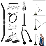 Kabelzug Fitness Kabel Latzug Fitness Bizeps Rücken Trainingsgerät Kabelzug Pulley System Latzug-Maschine Arm Krafttraining Home Gym Workout Equipment (Set mit Latzugstange, Trizepsseil, T Bar Griff)