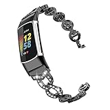 ahayo Bling Armband für for Fitbit Charge 5, Metalllegierung mit funkelnden Aushöhlen Kristallen Schnellverschluss Uhrenarmband für Fitbit Charge 5 Aktivitäts Tracker (Schwarz)