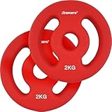 ScSPORTS® Neopren Hantelscheiben - Set: 2 x 2 kg, Ø 31mm, Gusseisen, Rot - Hantelscheiben-Set, Gewichtsscheiben, Fitness Scheiben, Gewichte für Hantel, Langhantel