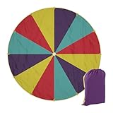 Relaxdays Schwungtuch Kinder, Ø 6 m, 12 Griffe, Schwingtuch, Regenbogen Tuch für draußen, XXL, Fallschirm Spiel, bunt