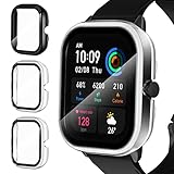 ivoler 3 Stück Hard PC Hülle mit Glas Displayschutz für Amazfit GTS 4 Mini, Vollständige Abdeckung Schutzhülle Ultradünne Kratzfest Schutz Case, 2 Transparent + 1 Schwarz