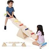 2 in 1 Schwebebalken aus Holz für Kinder, Holz Wippe für Kinder Schaukelwippe, Balance Board für Drinnen und Draußen
