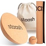 STAASH® Kork-Halbkugel – Balance Trainer Ø30 cm aus Naturkork – Für Yoga, Reha, Fitness & Boardsport – Optional mit Tragebeutel, Antirutschmatte & Massageball – Umweltfreundlich (Holz)