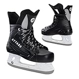 ATTABO Hockey Schlittschuhe Herren in Schwarz Größe 46 EU Eishockey Schlittschuhe mit Schnürung Eislaufschuhe Herren mit Edelstahlklinge Ice Skates Für Anfänger bis 100 kgKomfortabel und Warm