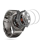 NEWZEROL Hülle + 2 Stück Display Glasschutz Displayschutzfolie Kompatibel für Garmin Fenix 6X Pro aus gehärtetem Glas Schutzfolie Blasenfrei, [Hochauflösender Film] Kratzfeste Silikonhülle - Schwarz