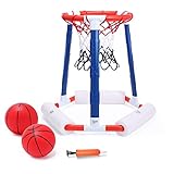 EagleStone Pool-Basketballkorb,Kleinkind-Basketballkorb für Kinder und Erwachsene mit 2 Poolbällen und Pumpe, schwimmende aufblasbare Basketballspiele