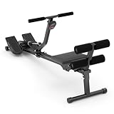 Rudergerät für Zuhause, Klappbar Hydraulisches Fitness-Rudergerät mit 12 Widerstandsstufen, Multifunktionaler Rückenlehne, Trainingsgerät für das Ganzkörpertraining (Black)