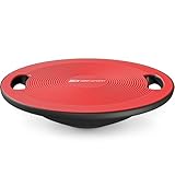 Hop-Sport Balance Board aus Kunststoff - 150 kg Belastbarkeit, rutschfestes Wackelbrett mit Griffen, Gleichgewichtstrainer für Physiotherapie, ø 40 cm- rot