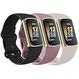 Vancle 3PACK Armbands für Fitbit Charge 5 Armband Fitbit Charge 6 Armband Damen Herren,Silikon Sport Weiches Ersatzarmband Uhrenarmband für Fitbit Charge 6/5(S,Schwarz/Sternenlicht/Violett)