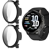 GIOPUEY Hülle Kompatibel mit Garmin Venu 4 45mm, [2 Stück] Glasschutzfolie + Hartplastikrahmen, 360° Rundumschutz Cover - Black+Black