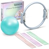 EgoNova 【Pilates Ring Set】14 Zoll Magic Circle mit Dual Padded Handles, Pilates Mini Ball und Resistance Bands (15, 25, 15.9 kg) für Kraft, Flexibilität, Stabilität und Körperstraffung (Blau)