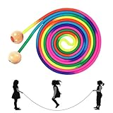 Springseil für Mehrspieler, 5 M Springseil, Verstellbarer Hölzerne Kugelgriff Seilspringen Regenbogen Springseil für Fitness Übung Spiel