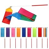 FerraDrend 10 Stück Tanzband mit Stab Kinder,200 × 5 cm Gymnastikband mit Stab 30cm, 10 Farben Rhythmische Sportgymnastik Band,Bänder zum Tanzen,Rhythmikband Wirbelband für Künstlerische Tanztraining