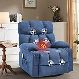 Bosmiller Relaxsessel Elektrisch Massagesessel mit Wärmefunktion,Fernsehsessel Liegefunktion,2 Seitentaschen Getränkehalter,Aus Stoff TV-Sessel mit 360°-Drehung für Wohnzimmer,Blau