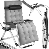 tectake® Sonnenliege klappbar, Liegestuhl, Gartenliege stufenlos verstellbar, Outdoor Sessel für Balkon oder Garten, Liege mit extra Dicker Auflage, Relaxliege belastbar bis 200kg - hellgrau, 1x