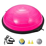 VEVOR Halb-Gymnastikball-Trainer, 66 cm Balance-Ball-Trainer, 680 kg Tragkraft Stabilitätsball, Yoga-Ball mit Widerstandsbändern & Fußpumpe, Yogaball Kraft-Fitnessball im Heim-Fitnessstudio, Rosa