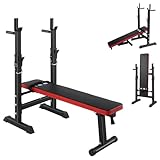 ISE Hantelbank Drückerbank Trainingsbank mit 5 Stufen Verstellbarer Ablage 91-110cm und Dip-Griffen Fitnessgerät Hantelbank Bankdrücken Klappbar Bankdrücken Bank Fitness Bank Klappbar Hantel Ständer