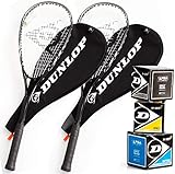 Dunlop Squashset: 2X Squashschläger BIOTEC LITE TI Silver Deluxe + 2X Schlägerhülle + 3 hochwertige Bälle