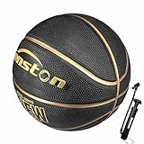 Senston Basketball Größe 7, Baskettball mit Pumpe, Outdoor Basketbälle, Anti-Rutsch und Hervorragender Grip, Schwarz