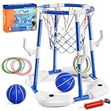 Joellfuner Pool Basketballkorb, Wasser Basketballkorb Pool, Schwimmender Basketball Korb mit 2 Poolbällen, Pumpe, 12 Wurfringe, Wasserspiel Basketball, Draußen Pool Party Spielzeug für Kinder Familien