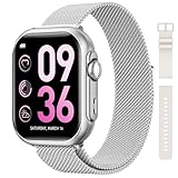 RUXINGX Smartwatch Damen mit 1000-mAh-Akku, Fitnessuhr mit Telefonfunktion, 120+Sportmodi, 24/7 Pulsuhr SpO2, Menstruationszyklus, Schlaf, Fitness Tracker, IP68 Schrittzähler Android/iOS Silber