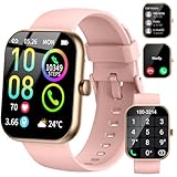 Smartwatch Herren Damen, 1,96'HD Touch Fitnessuhr Damen mit Telefonfunktion, Smart Watch Fitness Tracker mit Pulsmesser Schlafmonitor Schrittzähler, 113+ Sportmodi IP68 Wasserdicht Sport uhr, Rosa