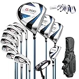 PGM Herren Golfschläger-Set MTG025-2 – 12-teilig, inkl. 3 Holz (#1, 3, 5), 1 Hybrid (#4H), 6 Eisen (#5, 6, 7, 8, 9, PW), Sand Wedge (55°) und Putter, mit Golftasche und Schlägerkopfabdeckungen