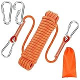 RAKUTE 10mm*10M Kletterseil, Outdoor Sicherheitsseil, Nylon Seil Statisches Kletterseil mit 2 Karabinern Rettungsseil Feuerrettungs-Fallschirm-Seil für Arbeiten in der Höhe/Feuerleiter/Abseilen/Sport