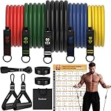 Fitness Widerstandsbänder Set – 5er Set Trainingsbänder mit Griffen, Türanker, Knöchelriemen & Poster – 70 KG/150 lbs Latex Expander für Krafttraining & Zuhause Workout