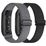 Wanme 2 Stück Armband für Fitbit Charge 4 Armband/Fitbit Charge 3 Armband, Weiches Elastisch Nylon Ersatzarmband für Fitbit Charge 3 Armband/Fitbit Charge 4 Armband für Damen Herren