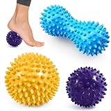 Igelball Massageball Set, Spiked Massage Ball Hart, Premium Massageball Set, Massagebälle mit Noppen,für Rücken Beine Füße Hände, Stress Reflexzonen, 3er Igelball