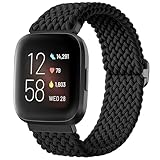 Oielai Geflochtenes Schlaufenarmband, kompatibel mit Fitbit Versa 2 Armband/Fitbit Versa Armband, Elastisches Sportarmband für Fitbit Versa 2 / Versa/Versa Lite für Damen und Herren, Schwarz