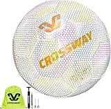 CROSSWAY Hologramm-Design Reflektierender Fußball Größe 5, Trainingsball Holografischer Reflexeffekt, PU-Leder, Maschinengenäht – Für Indoor und Outdoor mit Tragetasche und Pumpe