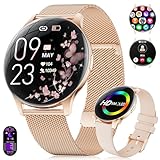 Smartwatch Damen 2025 mit Anrufen - 7,99 mm Ultra-Dünne Elegante Fitness Armbanduhr mit 1,43 Zoll HD Always-On Display, IP68 Wasserdicht, 100+ Sportmodi, Frauengesundheit für iOS Android, Roségold
