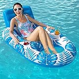Luftmatratze Wasser Schwimmstuhl,Schwimmbett mit GeträNkehaltern Ausgestattet 140x92x64cm,Aufblasbare WasserhäNgematte,Strandmatte für Erwachsene und Kinder,Sommer Im Freien Wassermatratze