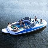 Aufblasbares Schwimmendes Boot Großer Tragbarer Dauerhaft PVC-Aufblasbarer Schwimmender Reihen Wasserpiraten Pool Für 4-6 Personen Lake Ocean Floating Platform