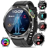 2024 New Smartwatch EKG+HRV/Harnsäure/BMI Herren Damen Rund 1,43' AMOLED Gesundheitsuhr mit Telefonfunktion, 24H Herzfrequenz SPO2 Blutdruck Körpertemperatur Schlafmonitor Fitnessuhr für Android/iOS