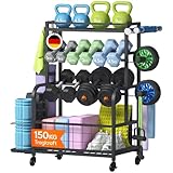 Lifewit Hantelständer für Home Gym, Hantelablage mit Abschließbare Universal-Räder und Haken, Kettlebell Rack, Yoga-Mattenhalter, Hantelregal für Krafttraining, Gewichtsregal für Haus, Garage, Mittel