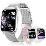 Smartwatch Damen, 1.83' Touchscreen Fitnessuhr, mit Telefonfunktion Smart Watch Fitness SpO2 Blutdruckmessung Schlafmonitor Pulsmesser Schrittzähler 120+ Sportmodi, für Android iOS (Silvery)