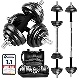 unycos - 2-in-1 Verstellbare Hanteln mit Übungs-E-Book, Gewichtsset mit Verbindungsstange und 20 kg Schweren Eisenplatten, Aufbewahrungskoffer, Heim-Fitnessstudio (Iron Transformer)