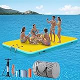 LUXOAK Aufblasbarer Schwimmdock – 310x190 cm mit Tragetasche und Abnehmbarer Leiter, Schwerlast-Wasserplattform mit Rutschfester Oberfläche, Ideal für See, Fluss, Ozean, Gelb