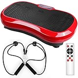 Vibrationsplatte mit Ultra leiser Motor, 120 Stufen + 10 Trainingsprogramme, Größe 68x38x14 cm, Bis 180KG, mit Fernbedienung, Trainingsbänder, fur Ganzkörpertraining Fett verlieren