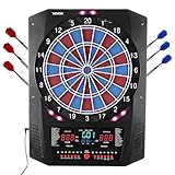 VEVOR Elektronische Dartscheibe, 342,9 mm E Dartboard mit 45 Spielen & 474 Variationen für bis zu 8 Spieler, 6 Dartschäfte mit Flights & 50 Ersatz-Pfeilspitzen, Farbiger LED-Cricket-Punktebildschirm