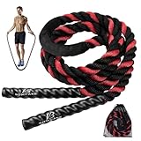 Bomvabe Schweres Springseil Erwachsene 1 kg für Fitness Muskelaufbau, 3 m Langes Gewichtetes Springseil für Training Fitnessstudio Indoor Outdoor, Schwarz und Rot