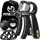 FitBeast Handtrainer Trainingsset (5-teilig), 2 Unterarmgriff Einstellbare Widerstand Handgreifer, Fingerdehner, Griffball & Stressabbau-Griffball für Athleten