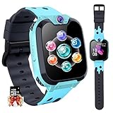 PTHTECHUS Kinder Smartwatch Telefon - Smartwatch Kinder Uhr Telefon Anruf Mit SOS Schrittzähler Videorecorder Taschenlampe MP3-Musik 7 Spiele Wecker, Geschenke für Mädchen von 6-10 Jahren, Blue